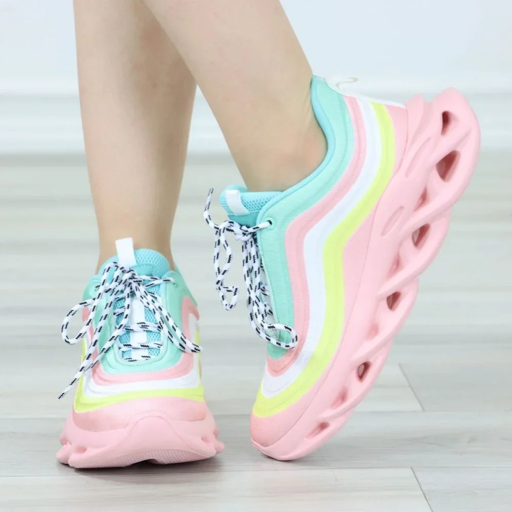 Rainbow Sneakers Fashion Comfortable Chunky Heel Shoes Slip Ons - Picture 8 of 12